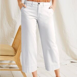 Garnet Hill Cropped Wide-Leg Chinos Pants White Size 8 Organic Cotton Mid Rise